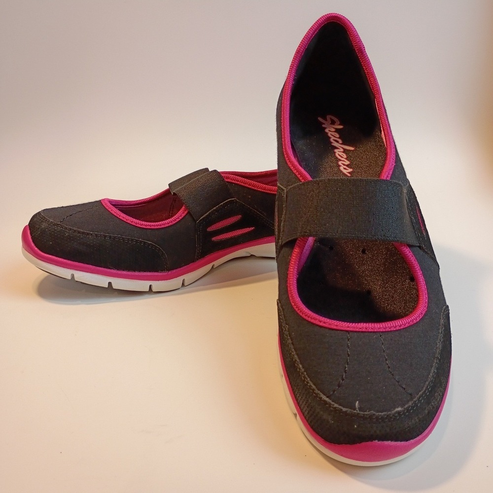 Skechers Womens Mary Jane Sneakers Black Pink Slip On Walking Shoes 7.5